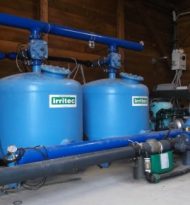 Automatic or manual filter batteries and galvanized or painted fertilizer tanks.